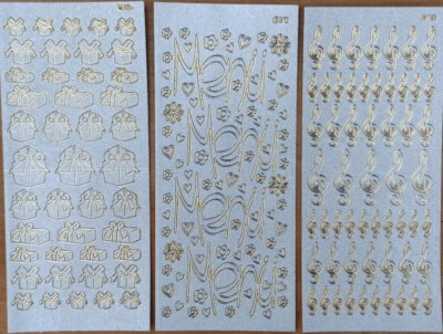 3 Stickerbögen * Glitzerfolie * Silber /Gold * Geschenke Menü Noten Herzen * NEU - Bild 1 von 4