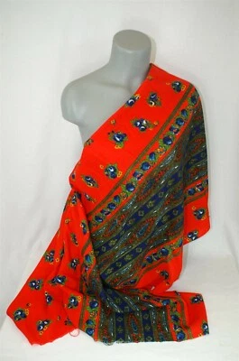 Vintage Schwartz Leibman Red Floral Banded Provincial Print Panel Fabric 2 yds - Image 1 of 4