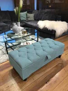 Premium Pastel Blue Cotton Chenille Coffee Table with Storage - Elegant for Home - Picture 1 of 1