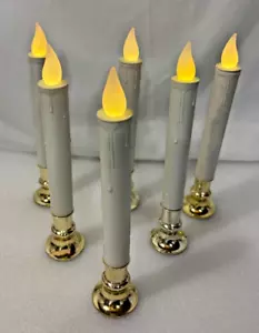 Battery Operated LED Electric Candle Sticks Gold Holders Plastic ~ Set of 6 - Picture 1 of 6