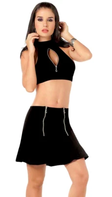 2066 Black Bikini Outfit Dance Gogo Dress Club wear Swim Roller Rave S M L - Image 1 of 4