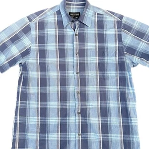 Country Road Plaid Blue Men’s Short Sleeve Size Medium Button Up Collared Shirt - Picture 1 of 9