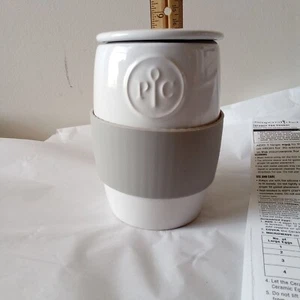 Pampered Chef Ceramic Egg Cooker Silicone Sleeve White Gray #1529 Big Hole Lid - Picture 1 of 6