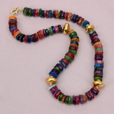 21'' Натуральная смесь цвет огня агата золотой кромки абакус форма жемчуг бисер ожерелье - Изображение 1 из 4