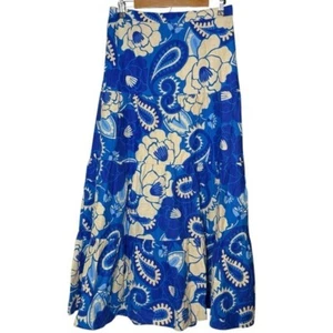 House of Harlow 1960 Leinen Blumen Stufen Lagenlook Slip-On Maxi Rock Gr. M blau - Bild 1 von 11