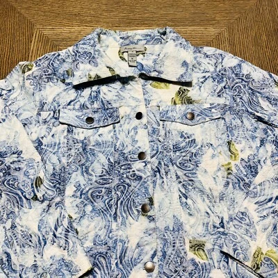 Chaqueta Analogy Plus Bordada Tie Dye Azul Verde Blanco Denim Look Floral 1X Foto 1 de 4