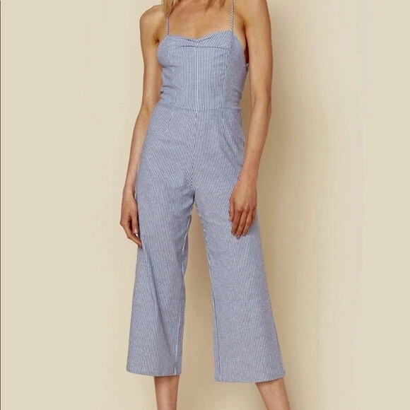 Blue Life Planet Seaside Pinstripe Jumpsuit Size S - Image 1 of 4