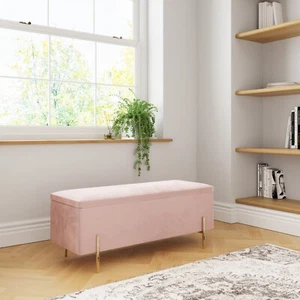 Mystica Storage Ottoman Upholstered Bench Blush Pink Blanket Box Stool Pouffe - Picture 1 of 10