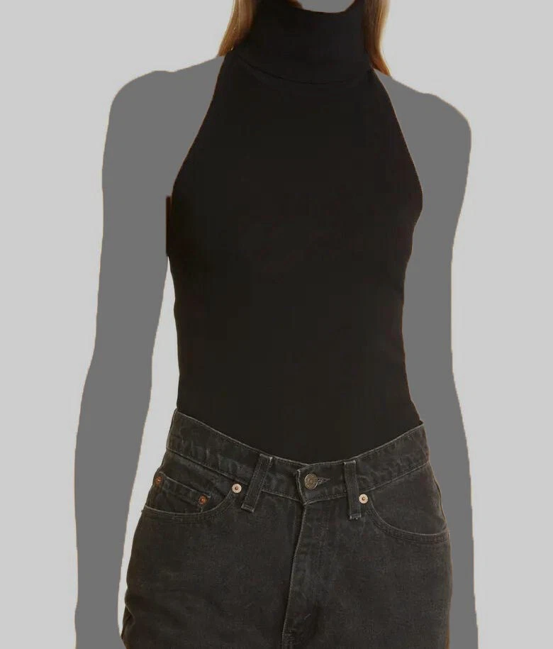 A.L.C. Women Black Racerback Turtleneck Sleeveless Tank Top Size L