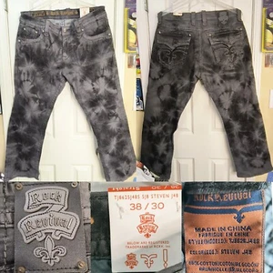 Pantalones de mezclilla Rock Revival para hombre talla 38"x30" negros Steven rectos tie dye nuevos con etiquetas - Imagen 1 de 9