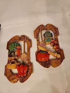 Vintage 2 Miller Studio Resin Veggie Mushroom Kitschy Kitchen Wall Hanging Art - Picture 1 of 8