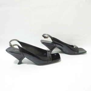 100% Authentic GUCCI Slingback Patent Leather Heels Sandals Tom Ford Black 37.5 - Picture 1 of 10