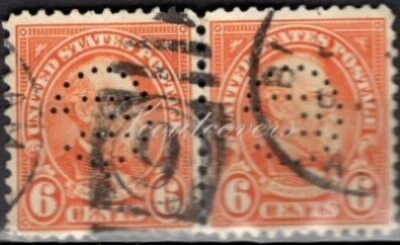 Perfins USA 1922, Sc558 2x 6c Garfield. Used GE Jacksonville (a) - Image 1 of 3