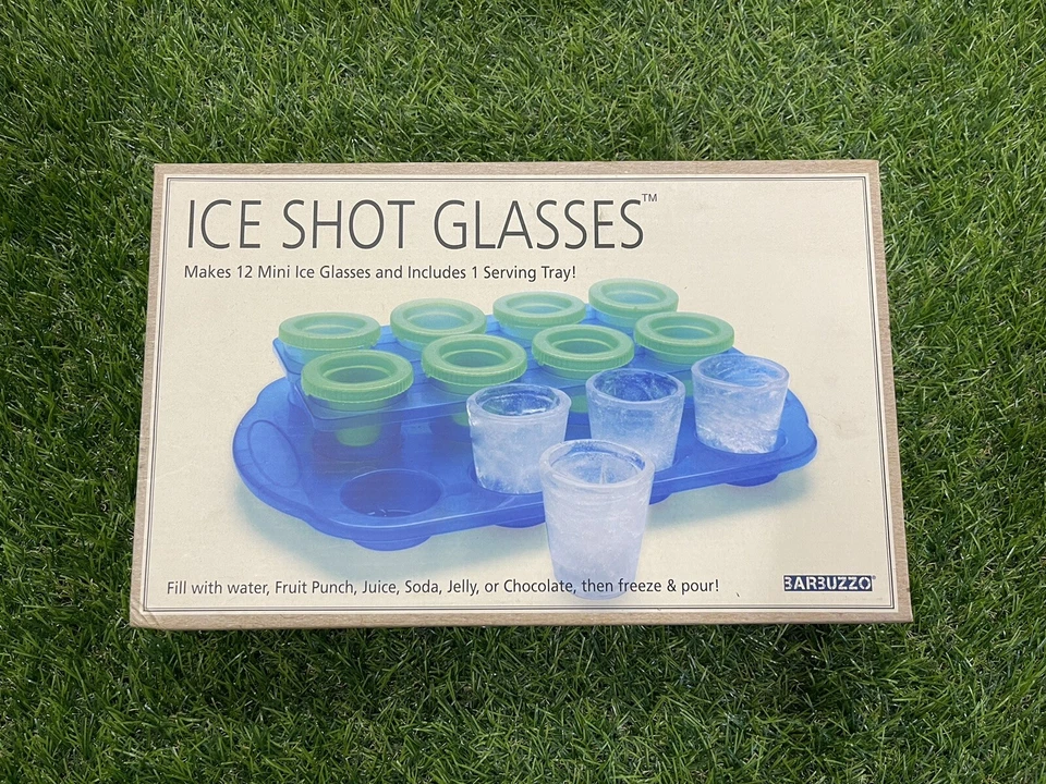 Ice Shot Glasses Set of 12 Frozen Mini Cups Includes 1 Serving Tray