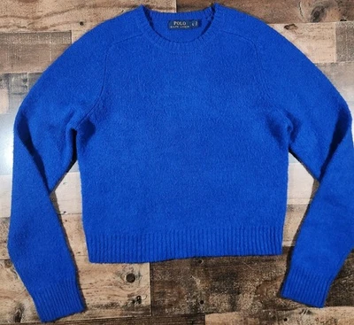Polo Ralph Lauren Wool Sweater Womens Large Royal Blue Quiet Luxury Fuzzy   - Image 1 of 4