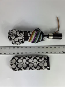 Coach 40" Signature C Auto Compact Folding Umbrella 62339 Silver/Brown Khaki  - Picture 1 of 15