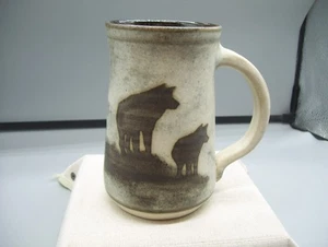 Studio Art Stoneware Pottery Wolf Mug Cup Artist Signed Susan Boyce Wolves - Picture 1 of 8