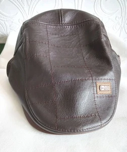 Jamont Faux Leather Newsboy Flat Cap Mens Brown Adjustable Straps size upto 24" - Picture 1 of 12