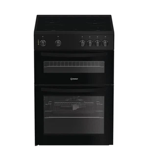 Indesit 60cm Double Oven Electric Cooker - Black IDE6VMB - Picture 1 of 6