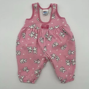 Vintage OshKosh B’Gosh Baby Pink Bunny Overalls Sleeper 3-6M Made in USA - Picture 1 of 9