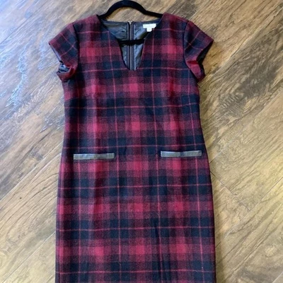 LL Bean Signature Collection Talla 8 Vestido Rojo a Cuadros con Bolsillos Tartán Lana Foto 1 de 4