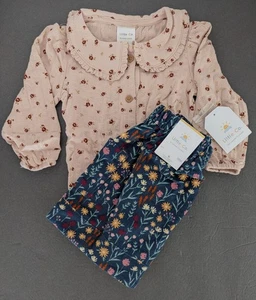 NUOVO Lauren Conrad Little Co Taglia: 18 Mesi Camicia Rosa e Gonna Floreale Navy - Foto 1 di 14