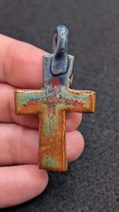 Colorful Glazed Handmade Ceramic Cross Pendant - Picture 1 of 8