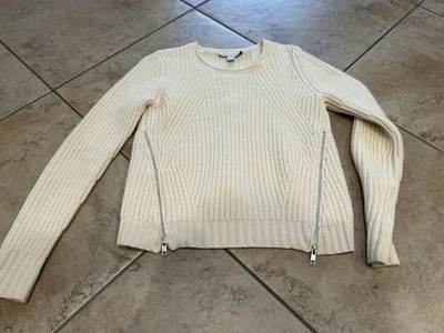 Autumn Cashmere Pullover Cashmere Sweater W/ Zipper Accents Cream Beige Small - Image 1 of 4