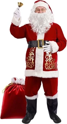 Santa Claus Costume for Adult Mens Santa Clause Suit 11pcs Deluxe Christmas Red  - Image 1 of 4