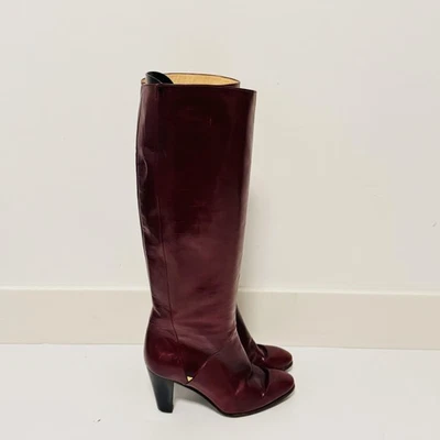 Gucci Boots Womens 5 Burgundy Leather Riding Tall Knee High Heel Vintage Luxury - Image 1 of 4
