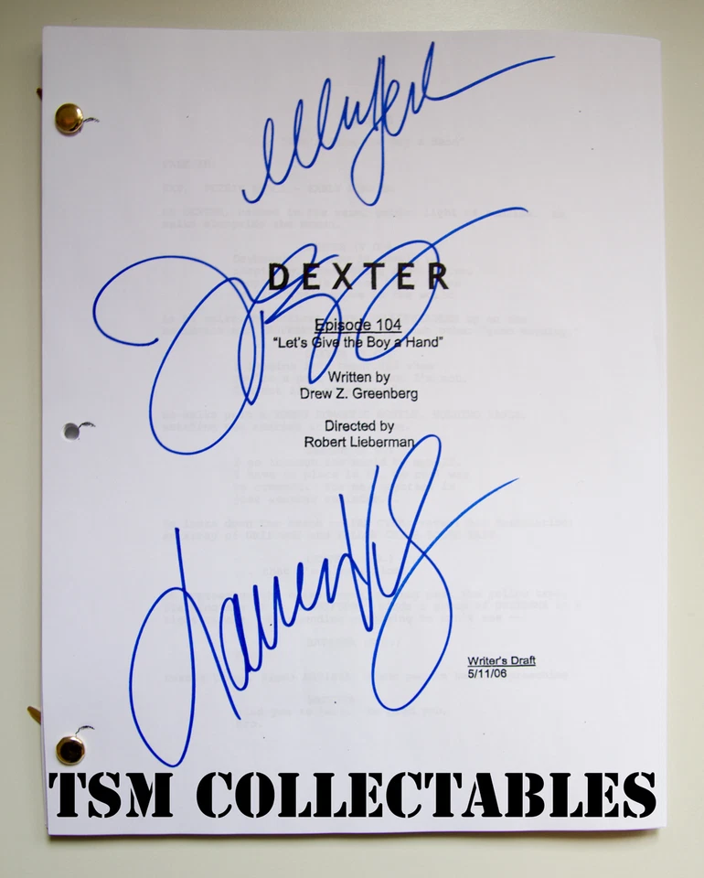 DEXTER autographed script Michael HALL Julie BENZ Lauren VELEZ signed auto'd - Image 1 of 1
