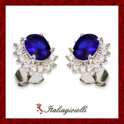 Sfarzosi Orecchini tipo Zaffiro in Argento 925 Rodiato Oro Bianco - Immagine 1 di 4