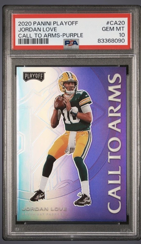 2020 Panini Playoff Call To Arms Rookie Purple Prizm JORDAN LOVE PSA 10 Packers - Image 1 of 2