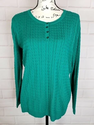 Laura Scott Petite Women's Long Sleeve Henley Cable Knit Green Sweater Size XLP - Image 1 of 4