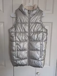 Old Navy Puffer Vest Younger Size XXL/ 16 Silver Fleece Lined Zip Up - Picture 1 of 7