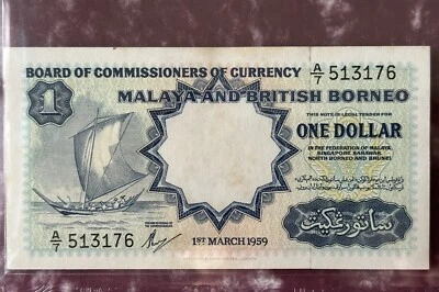 1 Dollar Malaya And British Borneo 1959 S/N: A/7  513176 Waterlow & Son - Image 1 of 3