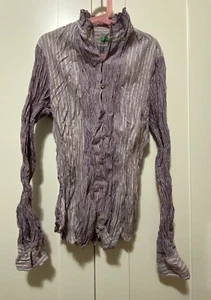 United Colors of Benetton Women Crinkled Long Sleeve Button-Up Shirt SZ S Purple - Picture 1 of 10
