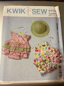 Kwik Sew Pattern K4094 Baby Girl Rompers w/Ruffles w/Variations & Hat Sz S-XXL