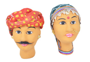 Rajasthan Décor Maison Marionette Mâle Femelle Paire Visage pour Bureau & Déco