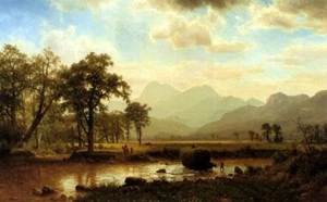 HAYING CONWAY MEADOWS WINDING SACO RIVER PAINTING BY ALBERT BIERSTADT REPRO - Picture 1 of 3
