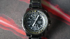 SEIKO Flight Master Chronograph Black Dial PVD Watch SNAB69P1 7T62-0HM0 Alarm #2 - Picture 1 of 14