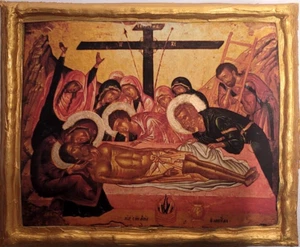 Absetzung Grab Jesu Christi kirchliche griechisch-orthodoxe Ikone Plakette - Bild 1 von 7