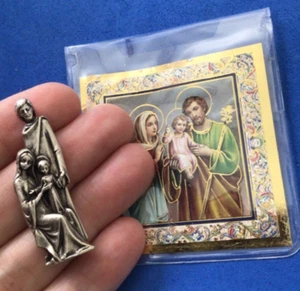 Most Holy Family Silver Metal Saint Pocket TOKEN Icon Prayer Jesus Mary Joseph - Picture 1 of 4