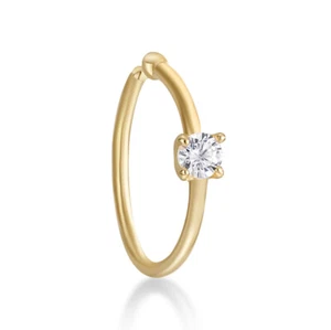 22 Gauge Cubic Zirconia Open Hoop Nose Ring for Women in 14K Yellow Gold 2mm - Picture 1 of 11