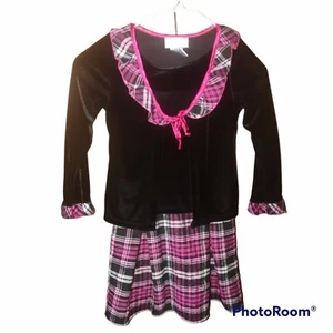 Youngland Girls Long Sleeve Holiday Dress Purple/Pink/Black Plaid Size 6 - Picture 1 of 3