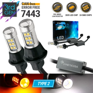 Type2 Error Free White/Amber 7443 LED Switchback Turn Signal Bulb Wired Resistor - Picture 1 of 9