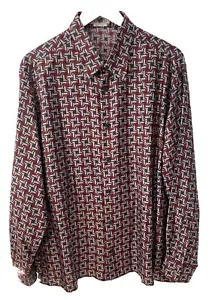 HERMES Silk Button Down Shirt geometric Pattern Long Sleeve Mens Sz XL - Picture 1 of 10