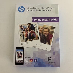 PHOTO PAPER -HP Sticky Backed for Social Media shots 4 x 5” 25 Sheets NEW 2017 - Picture 1 of 4