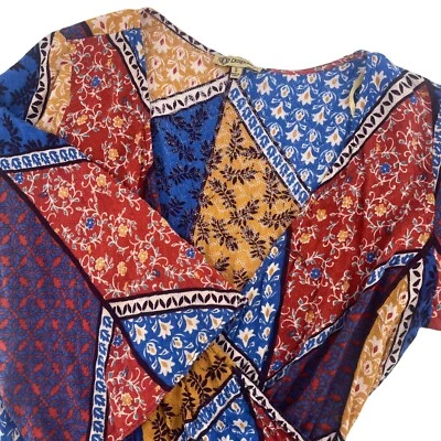 Maxi Vestido Democracy Estampado Retazos Manga 3/4 Estilo Bohemio Talla S Foto 1 de 4