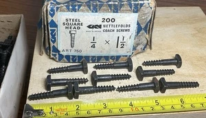 10 Vintage Nettlefolds UK Steel Square Head Black Coach Screws 1/4 x 1 1/2 inch - Picture 1 of 7